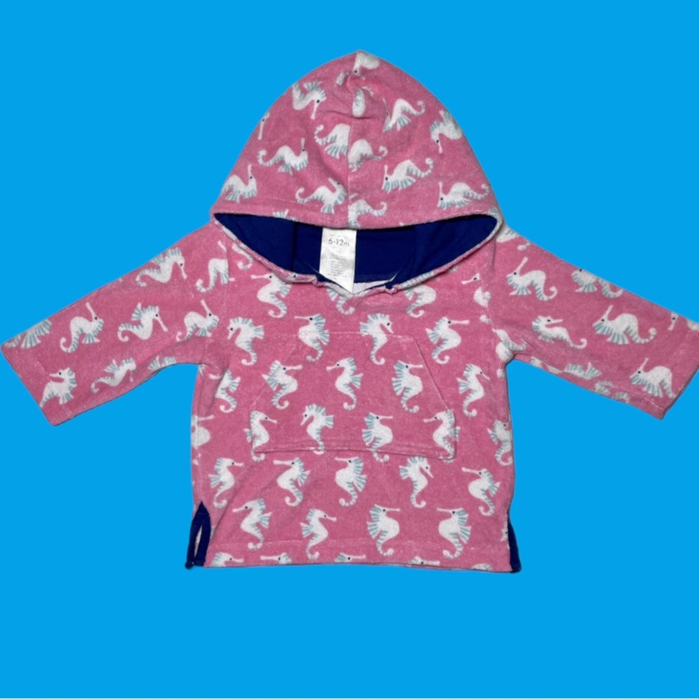 Pottery Barn Kids Hooded Terry Cloth Tunic Seahorse Swimsuit Cover 6-12 Months